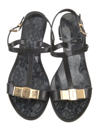 Salvatore Ferragamo Rubber Bow Accents T-Strap Sandals