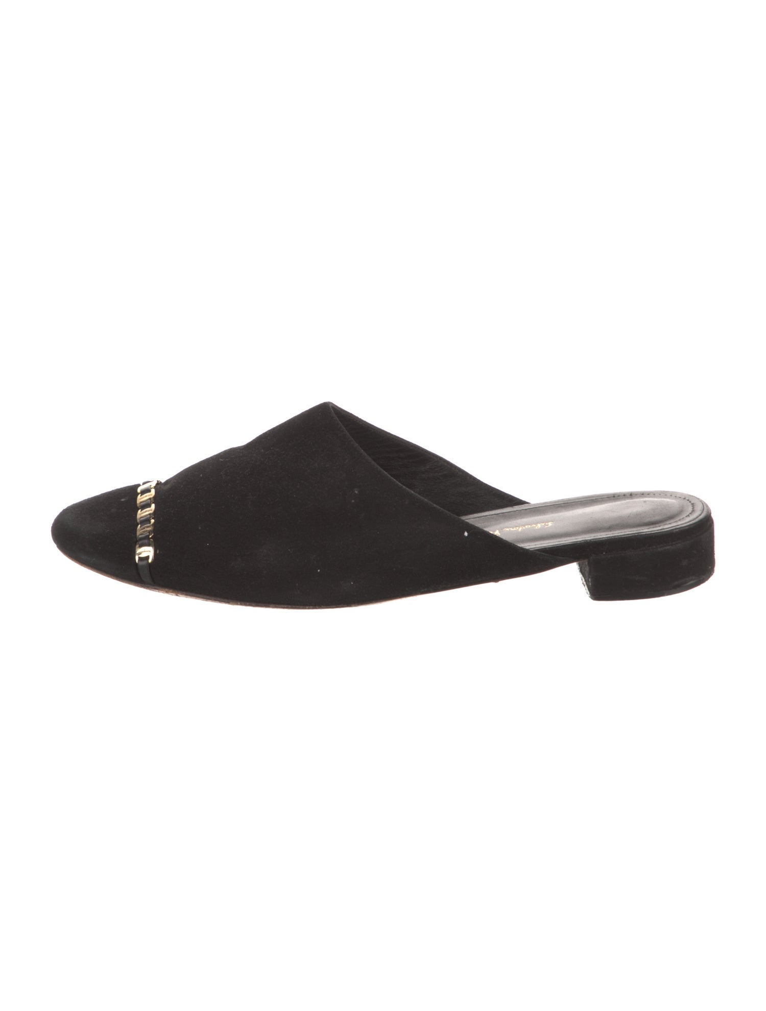 Salvatore Ferragamo Suede Chain-Link Accents Mules
