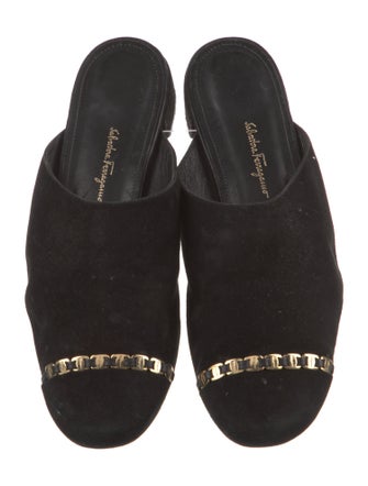 Salvatore Ferragamo Suede Chain-Link Accents Mules