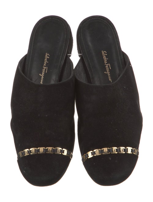 Salvatore Ferragamo Suede Chain-Link Accents Mules