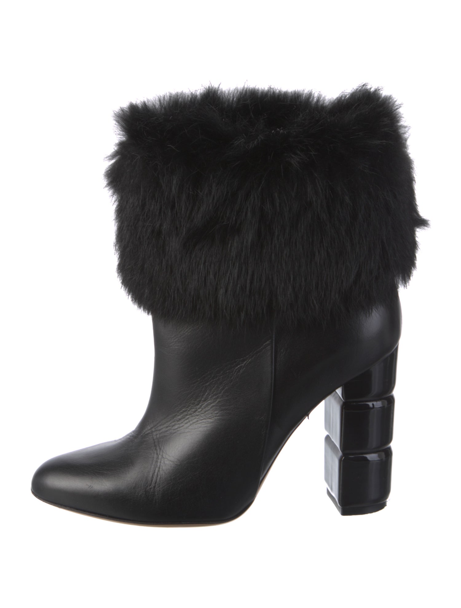 Salvatore Ferragamo Leather Fur Trim Boots