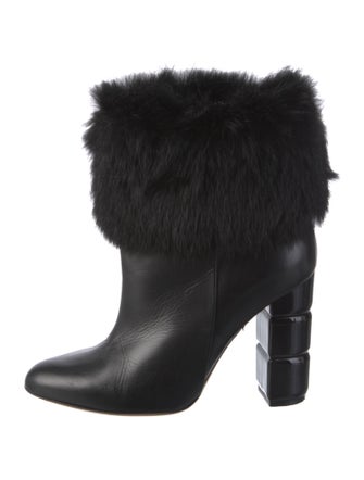 Salvatore Ferragamo Leather Fur Trim Boots