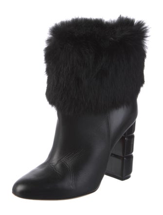 Salvatore Ferragamo Leather Fur Trim Boots