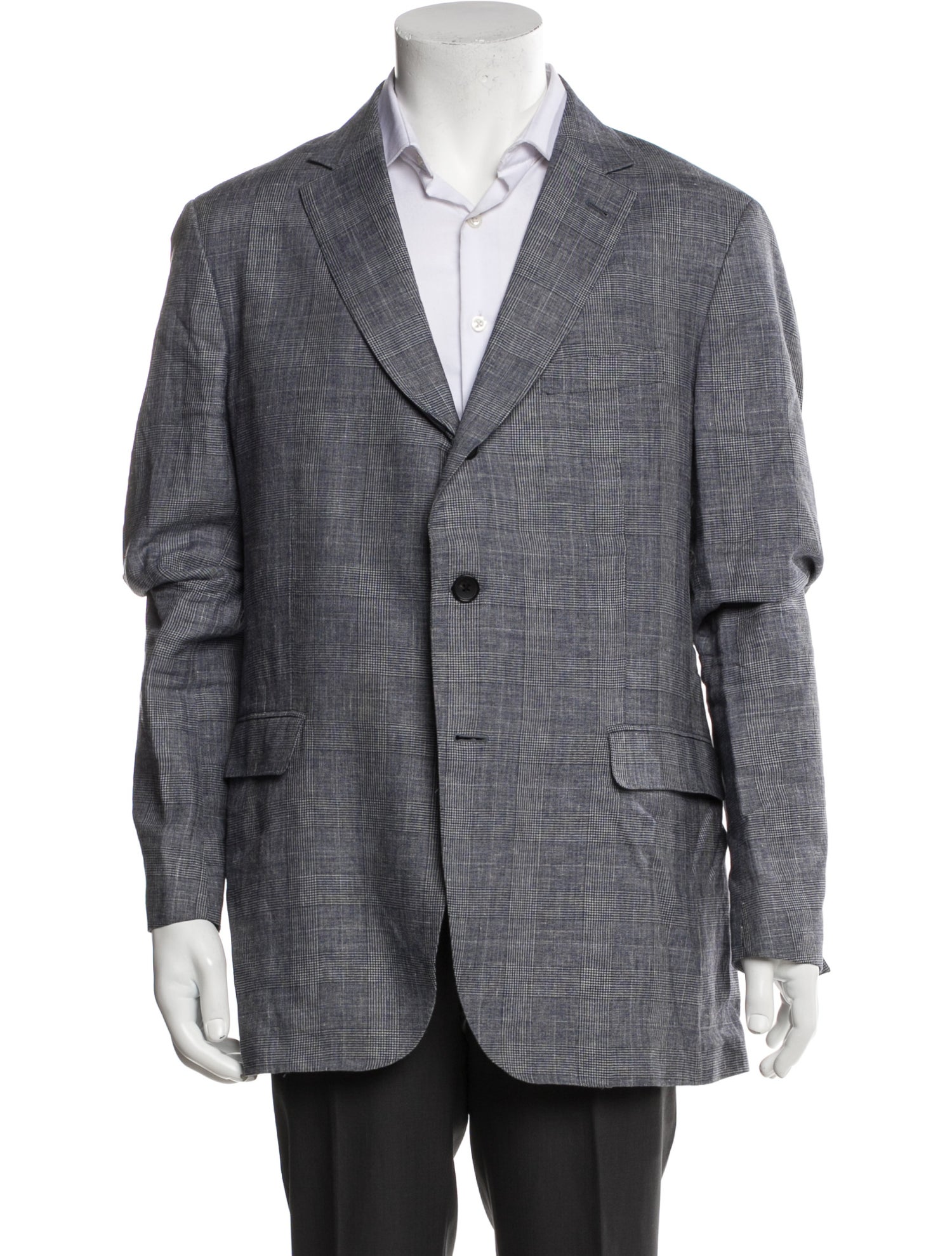 Salvatore Ferragamo Linen Plaid Print Blazer