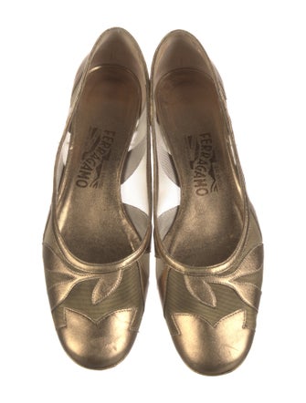 Salvatore Ferragamo Leather Mesh Accents Ballet Flats