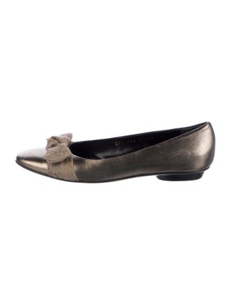 Salvatore Ferragamo Leather Bow Accents Flats