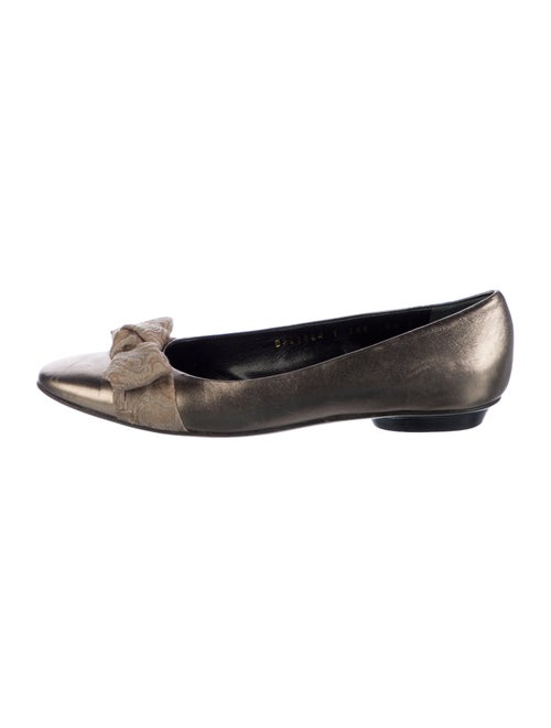 Salvatore Ferragamo Leather Bow Accents Flats