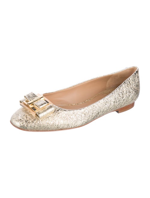 Salvatore Ferragamo Leather Bow Accents Ballet Flats