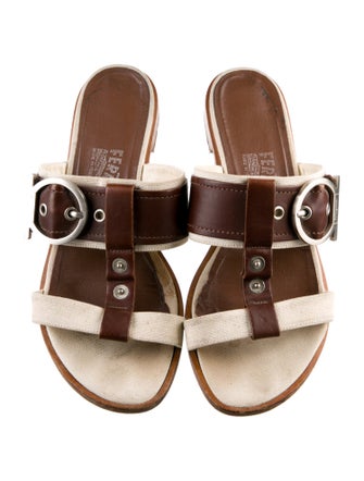 Salvatore Ferragamo Gancini Logo Leather Slides