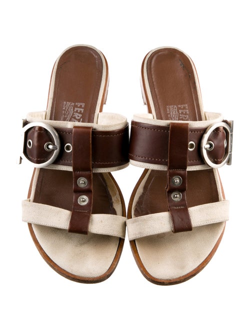 Salvatore Ferragamo Gancini Logo Leather Slides