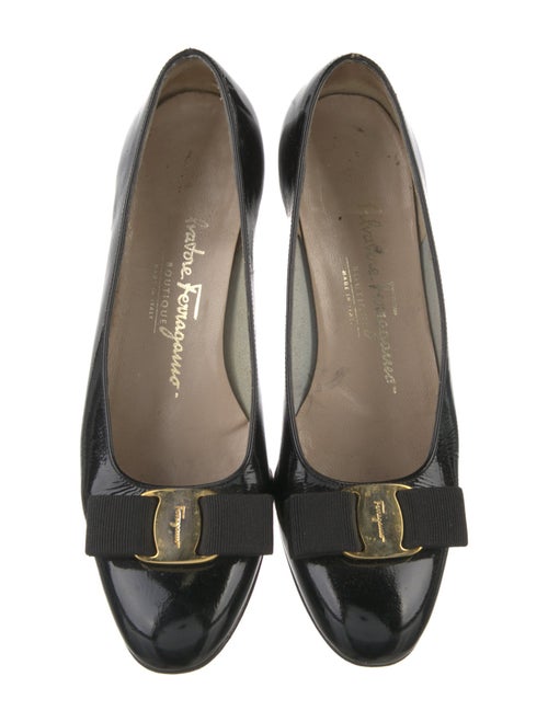 Salvatore Ferragamo Patent Leather Bow Accents Flats