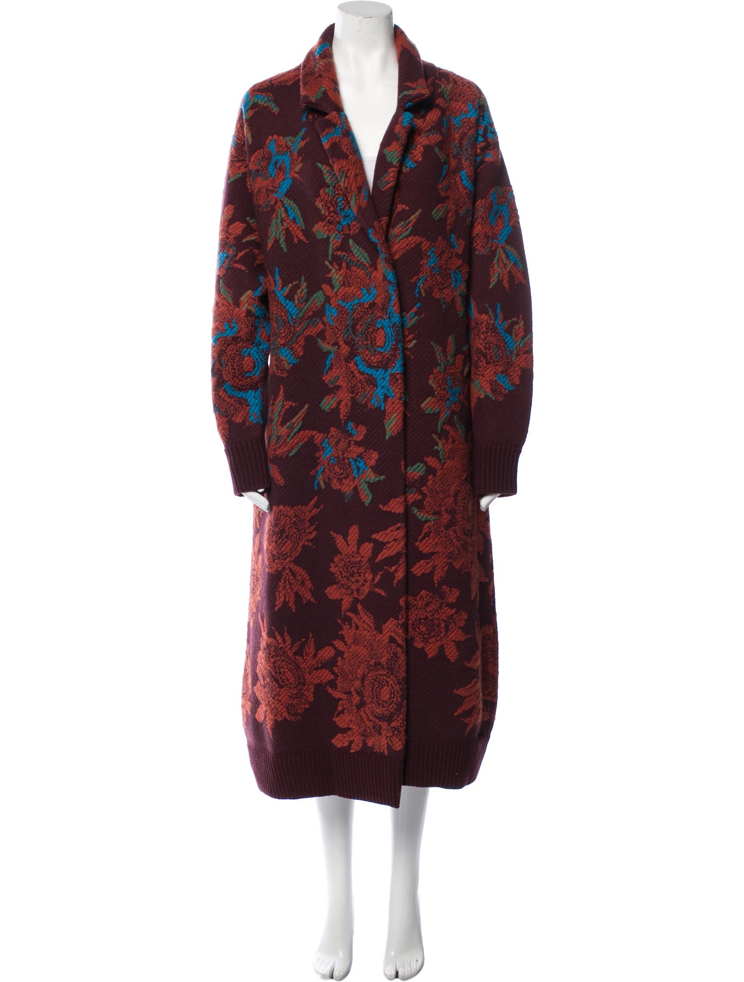 Salvatore Ferragamo Virgin Wool Floral Print Faux Fur Coat