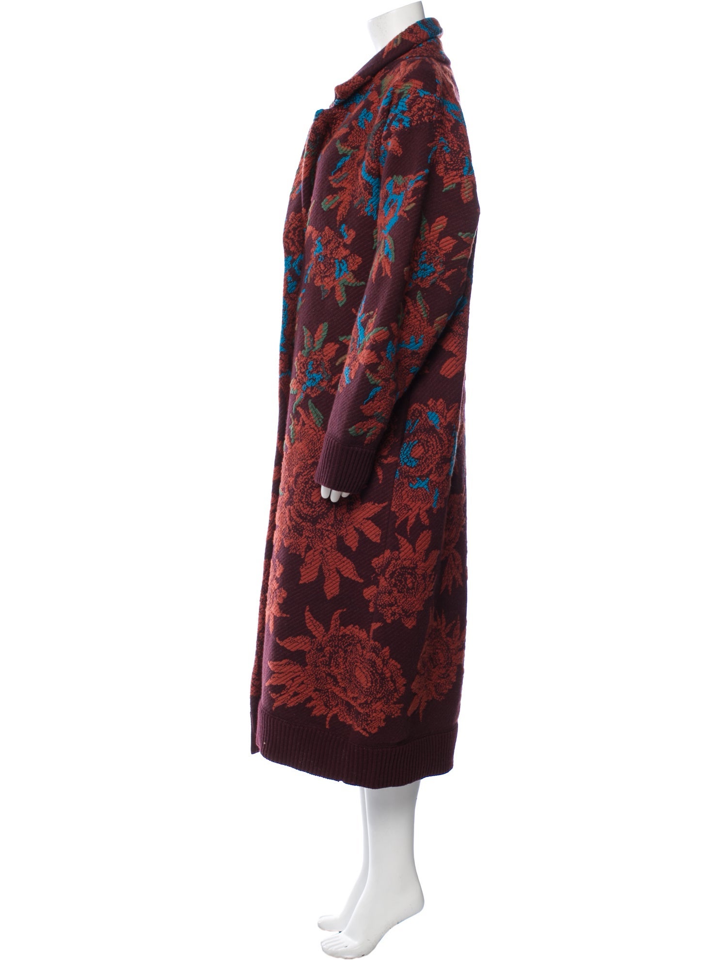 Salvatore Ferragamo Virgin Wool Floral Print Faux Fur Coat