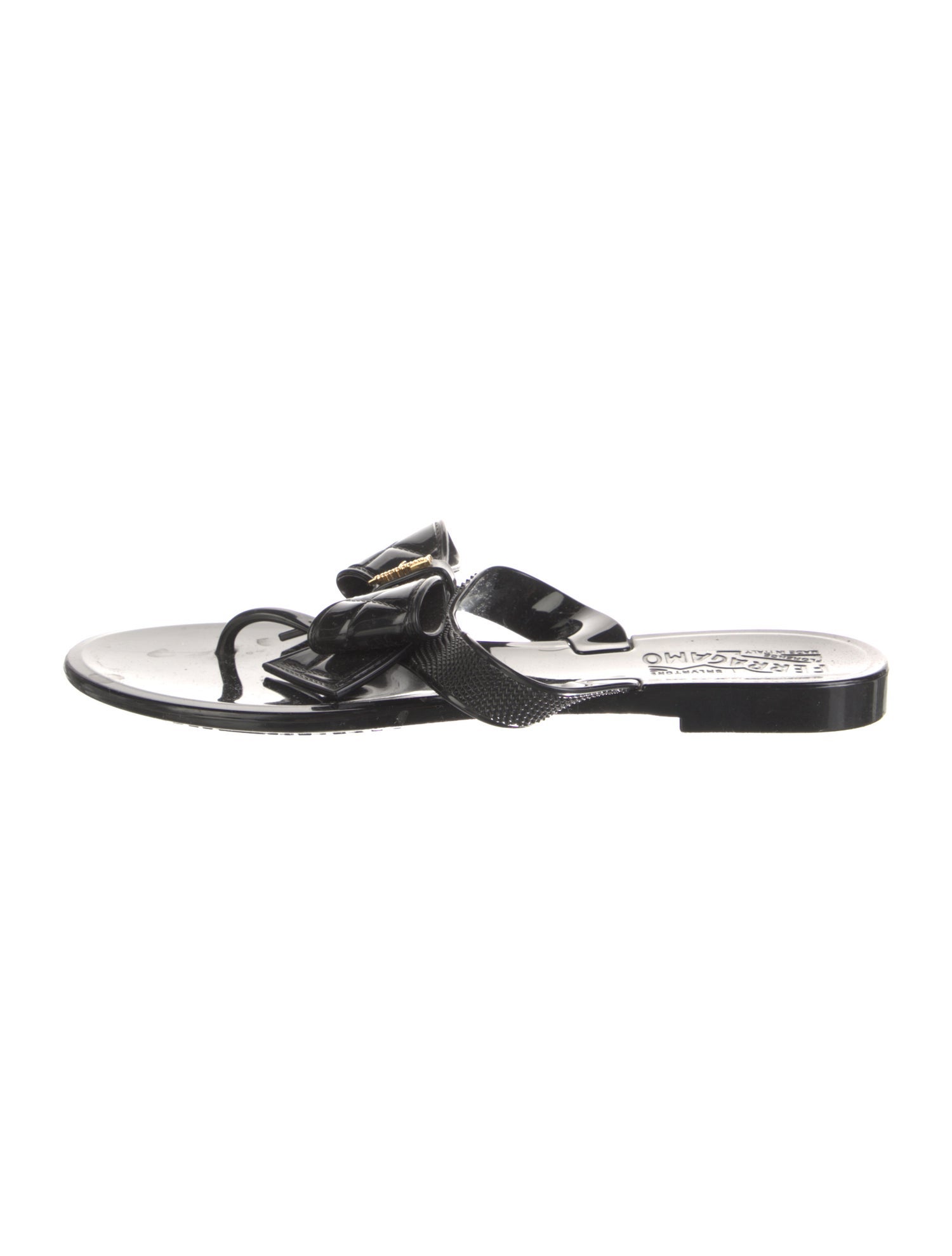 Salvatore Ferragamo Rubber Bow Accents Slides