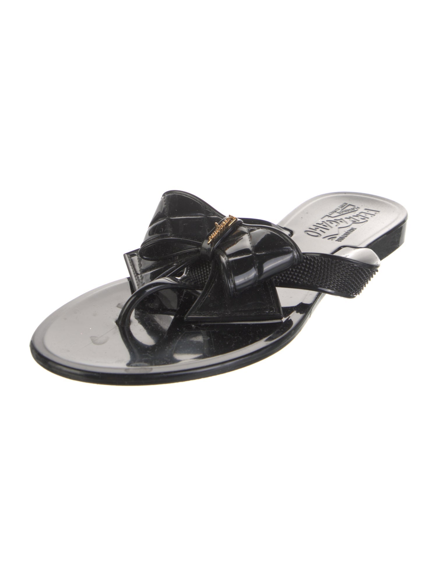 Salvatore Ferragamo Rubber Bow Accents Slides