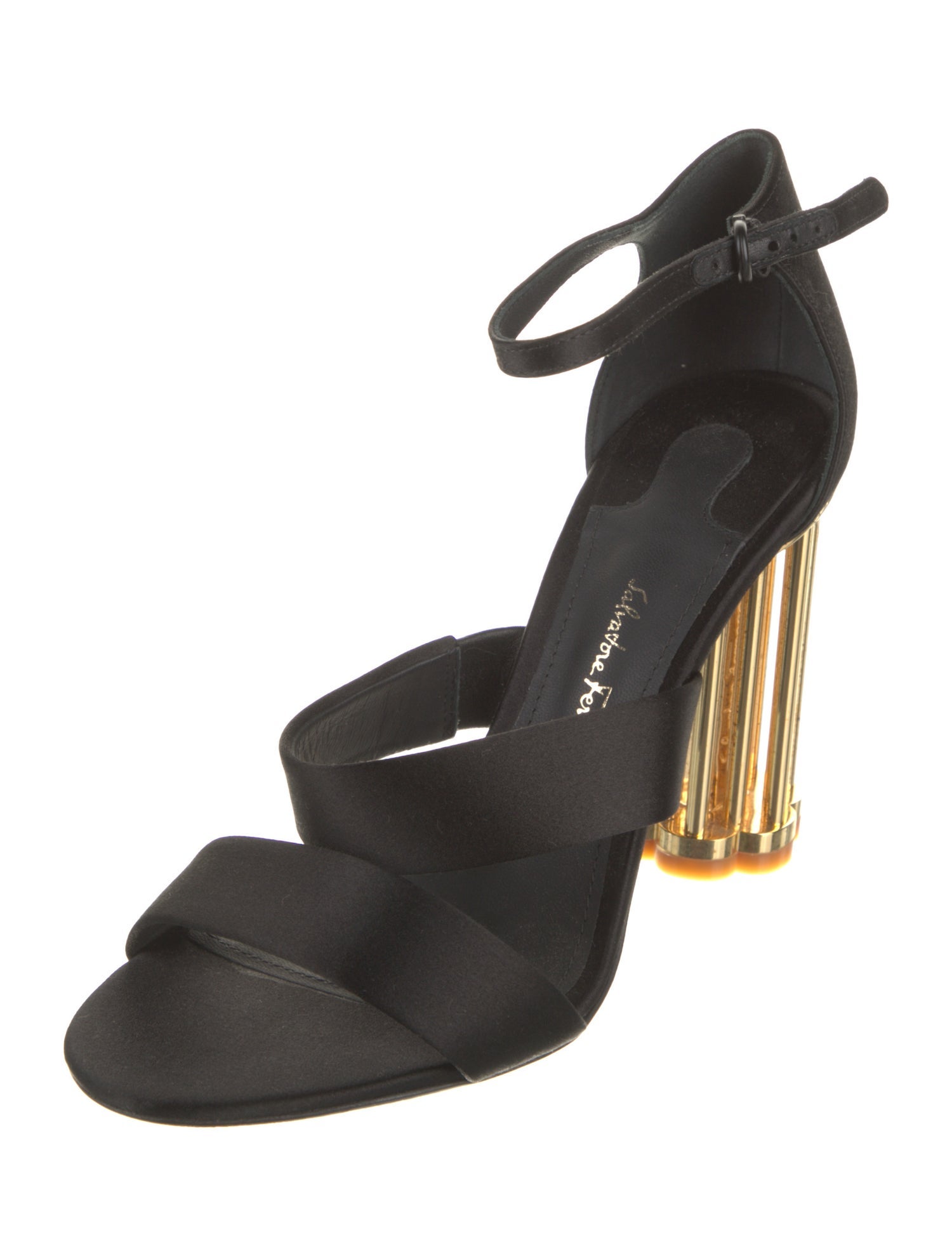【関税&送料込】Salvatore Ferragamo Black Satin Sandals FERRAGAMO Salvatore Ferragamo Woman Black Satin Sandals