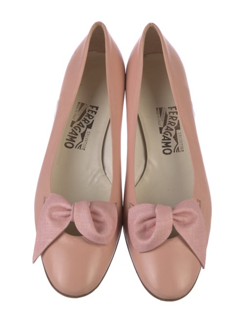 Salvatore Ferragamo Leather Bow Accents Ballet Flats