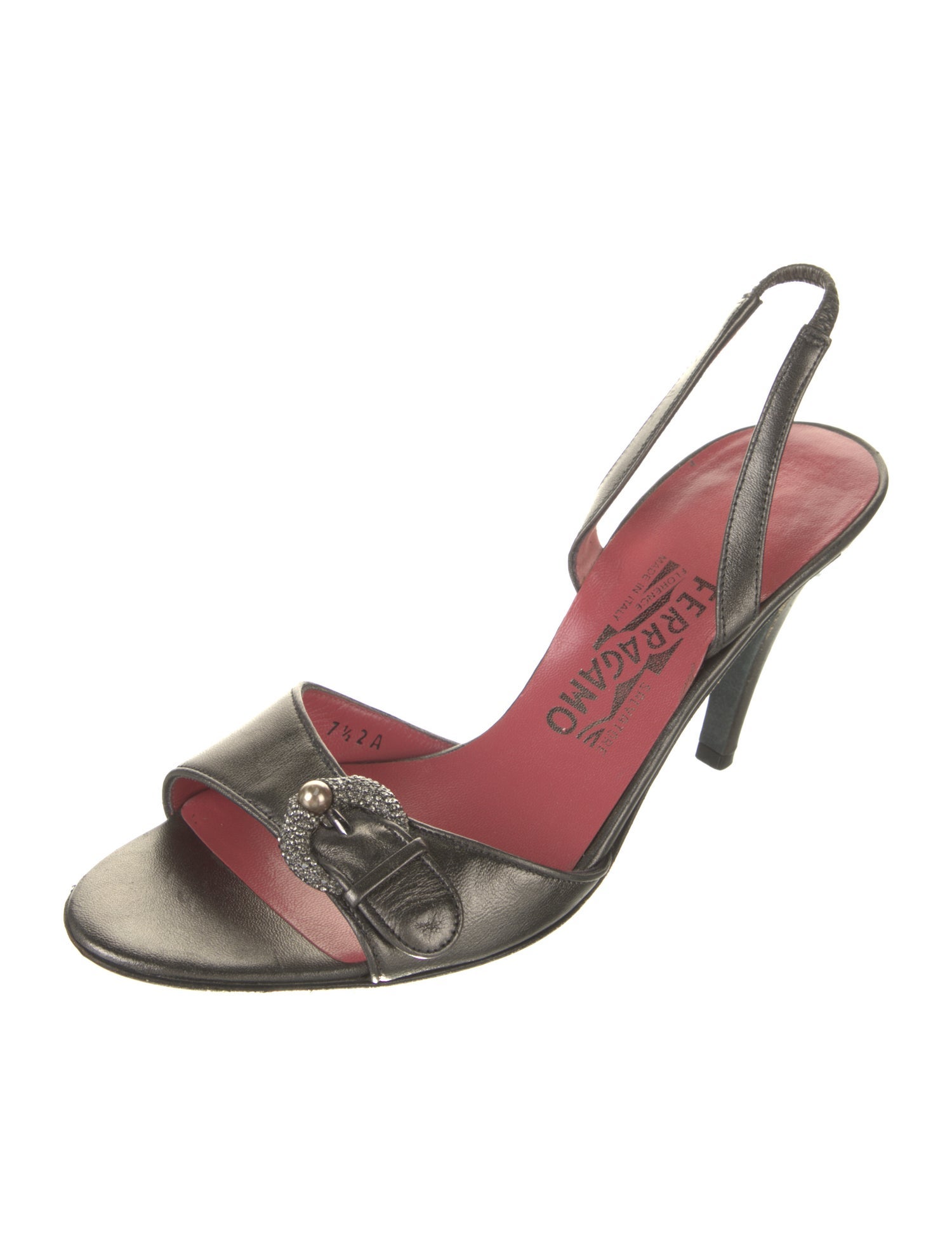 Salvatore Ferragamo Leather Crystal Embellishments Slingback Sandals