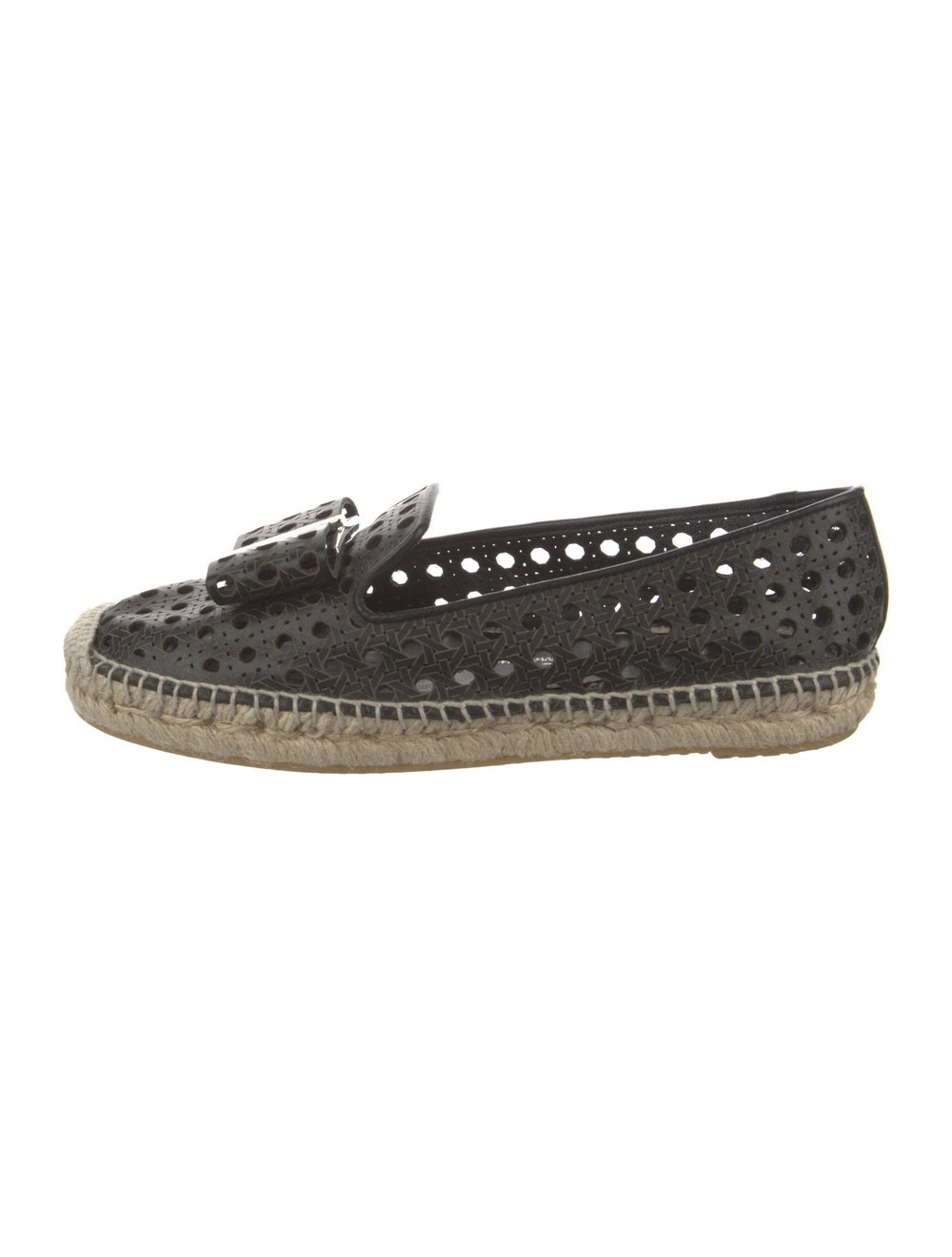 Salvatore Ferragamo Leather Espadrilles Black Vara Bow Accent Semi