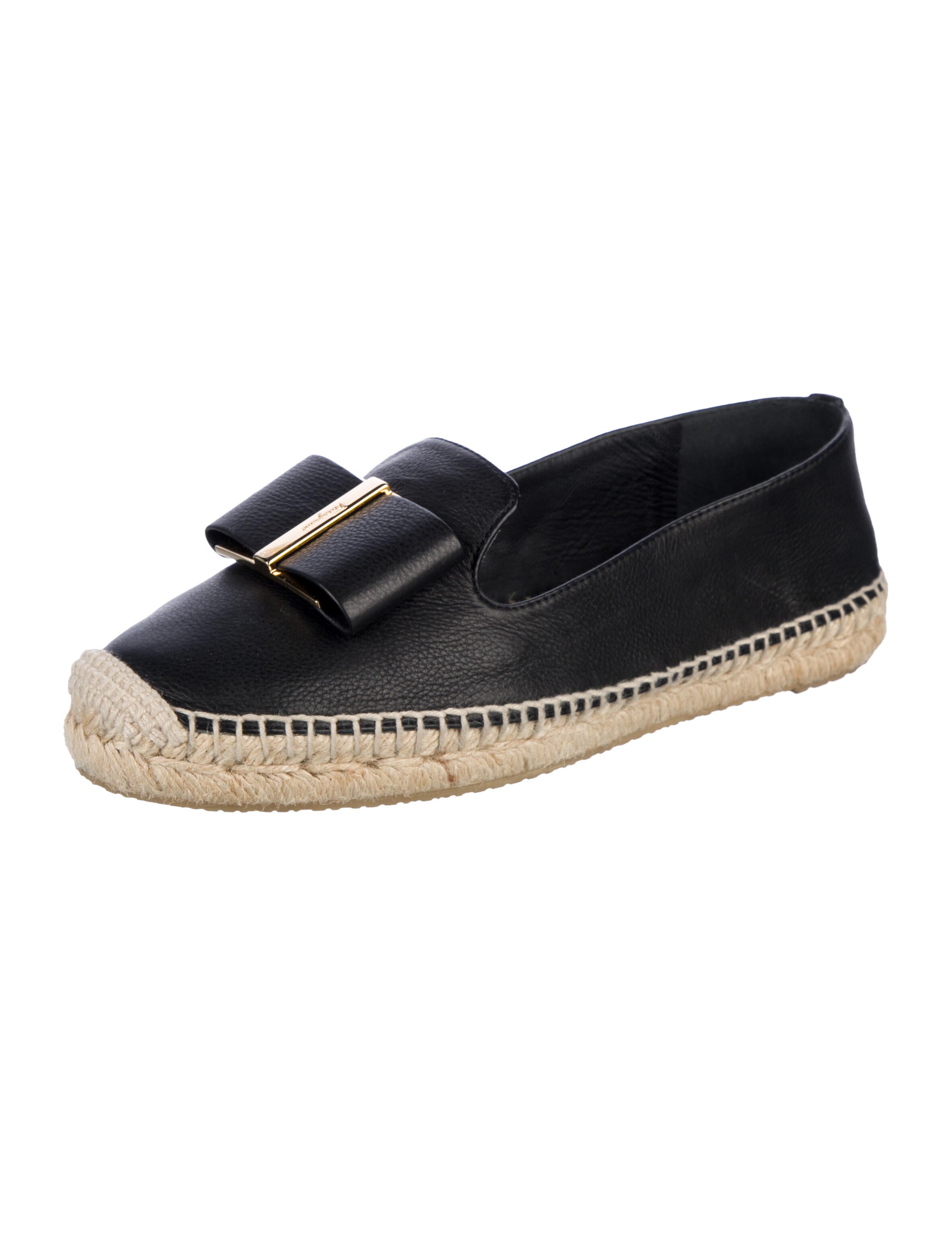 Salvatore Ferragamo Leather Bow Accents Espadrilles