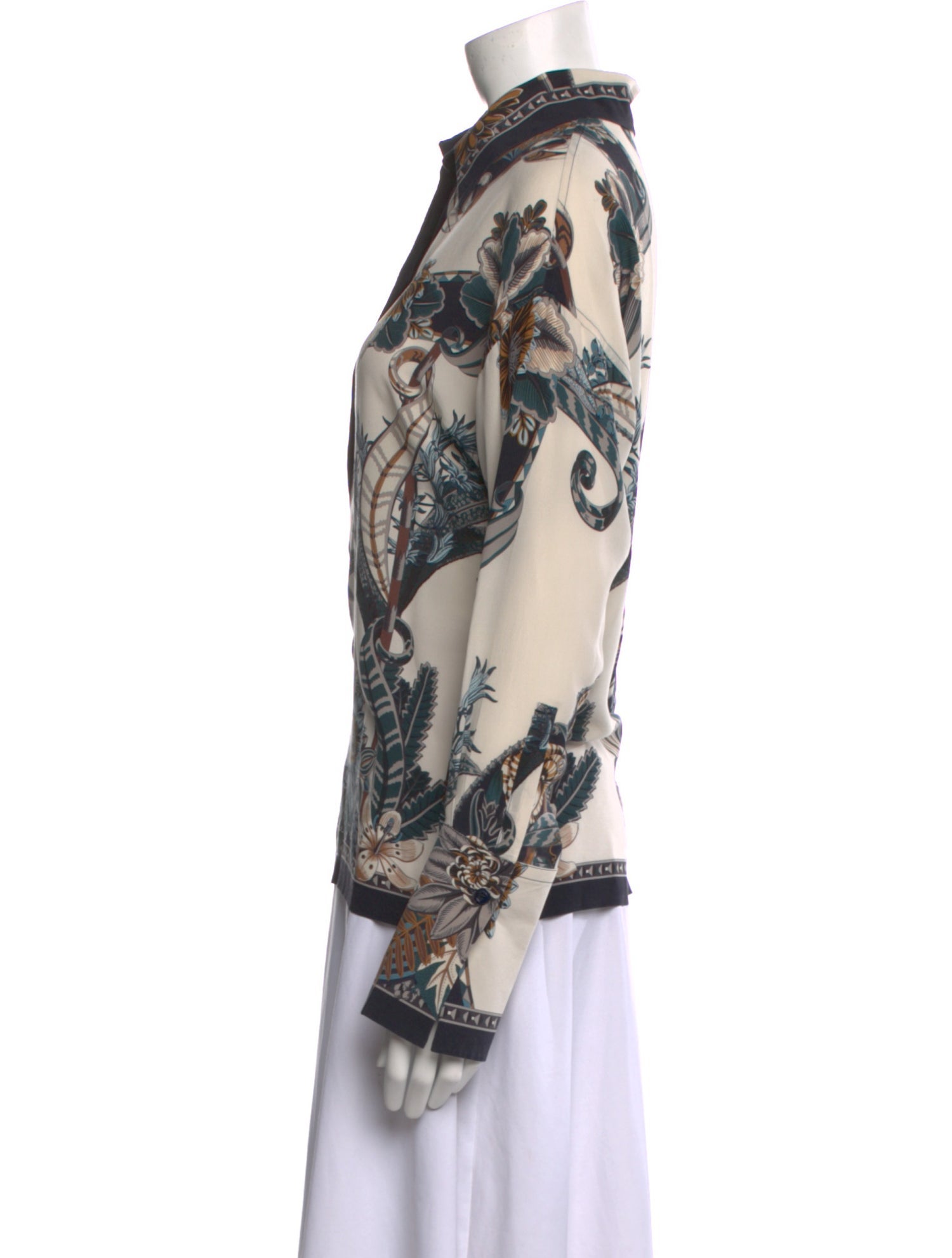 Salvatore Ferragamo Silk Floral Print Button-Up Top