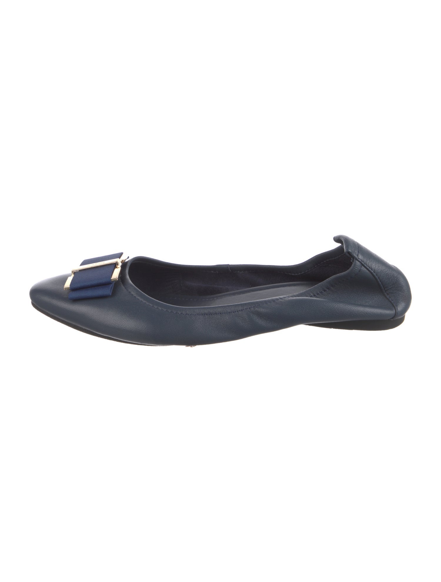 Salvatore Ferragamo Leather Bow Accents Ballet Flats