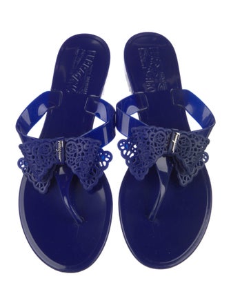 Salvatore Ferragamo Rubber Bow Accents Slides