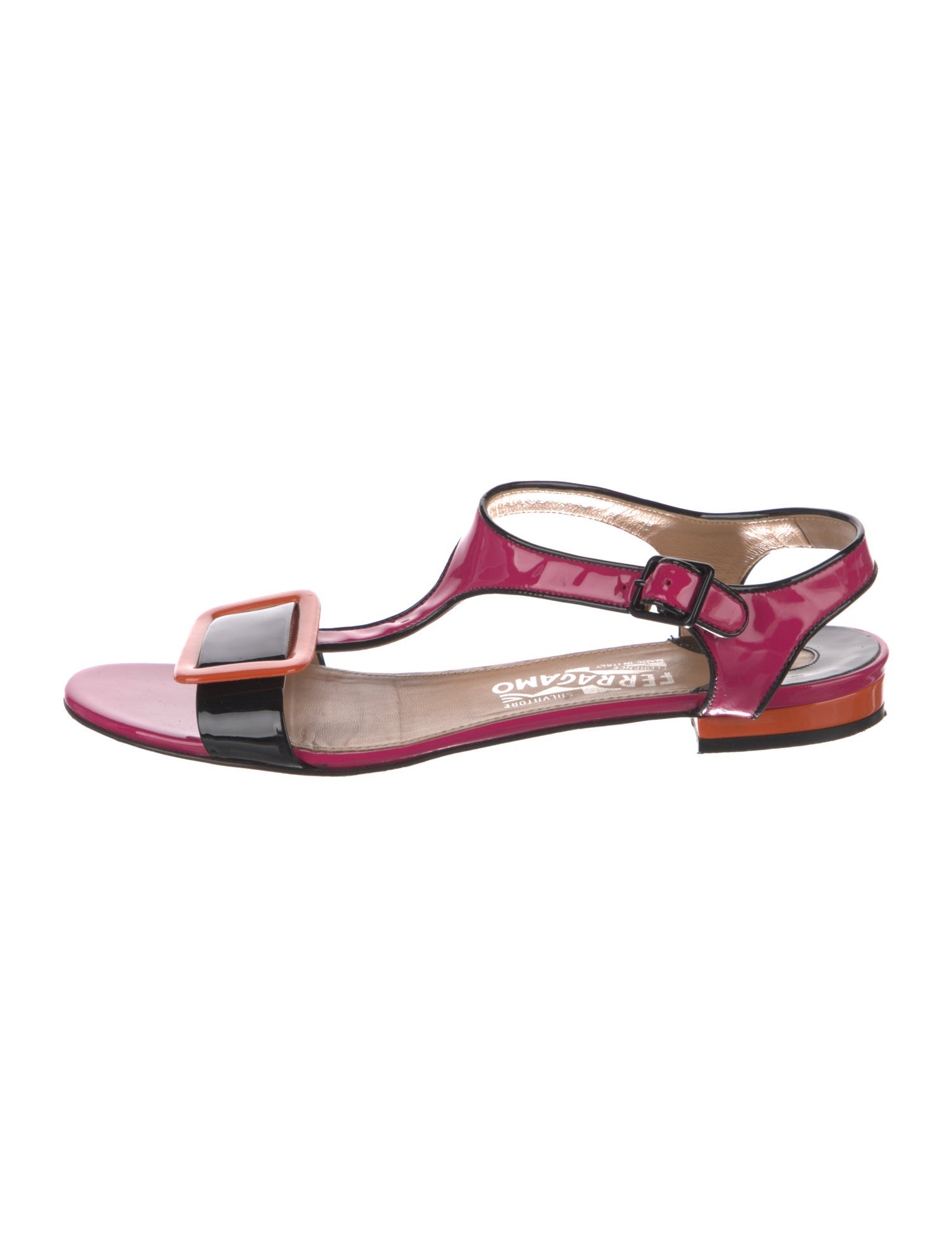 Salvatore Ferragamo Patent Leather T-Strap Sandals