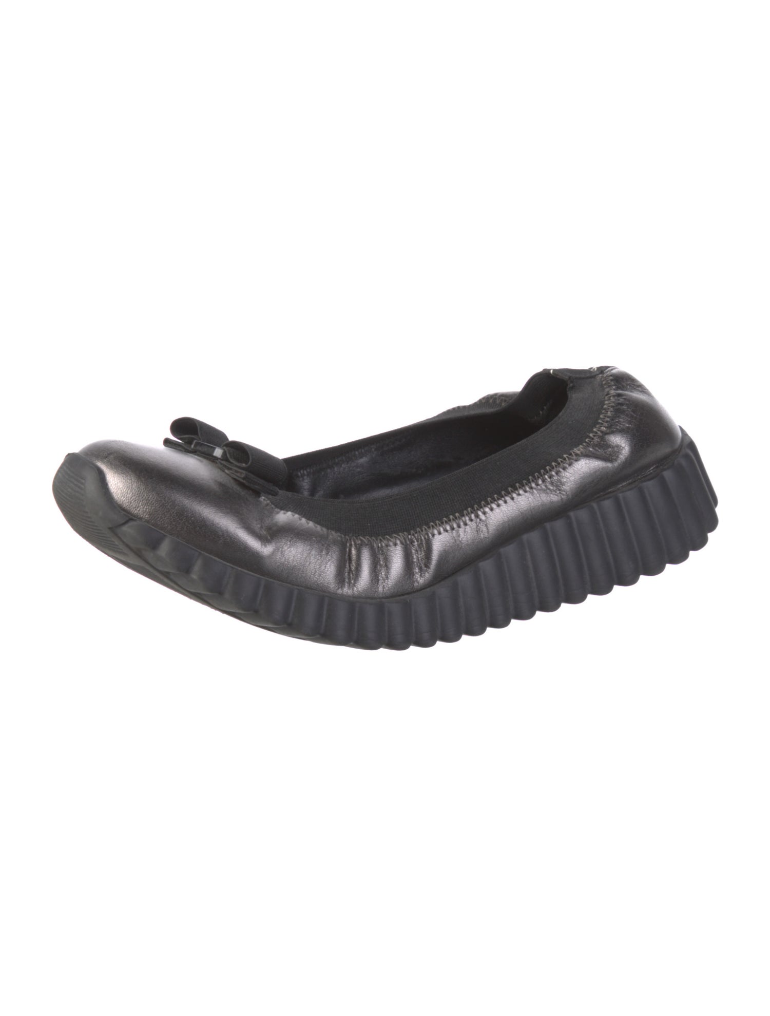 Salvatore Ferragamo Leather Bow Accents Ballet Flats