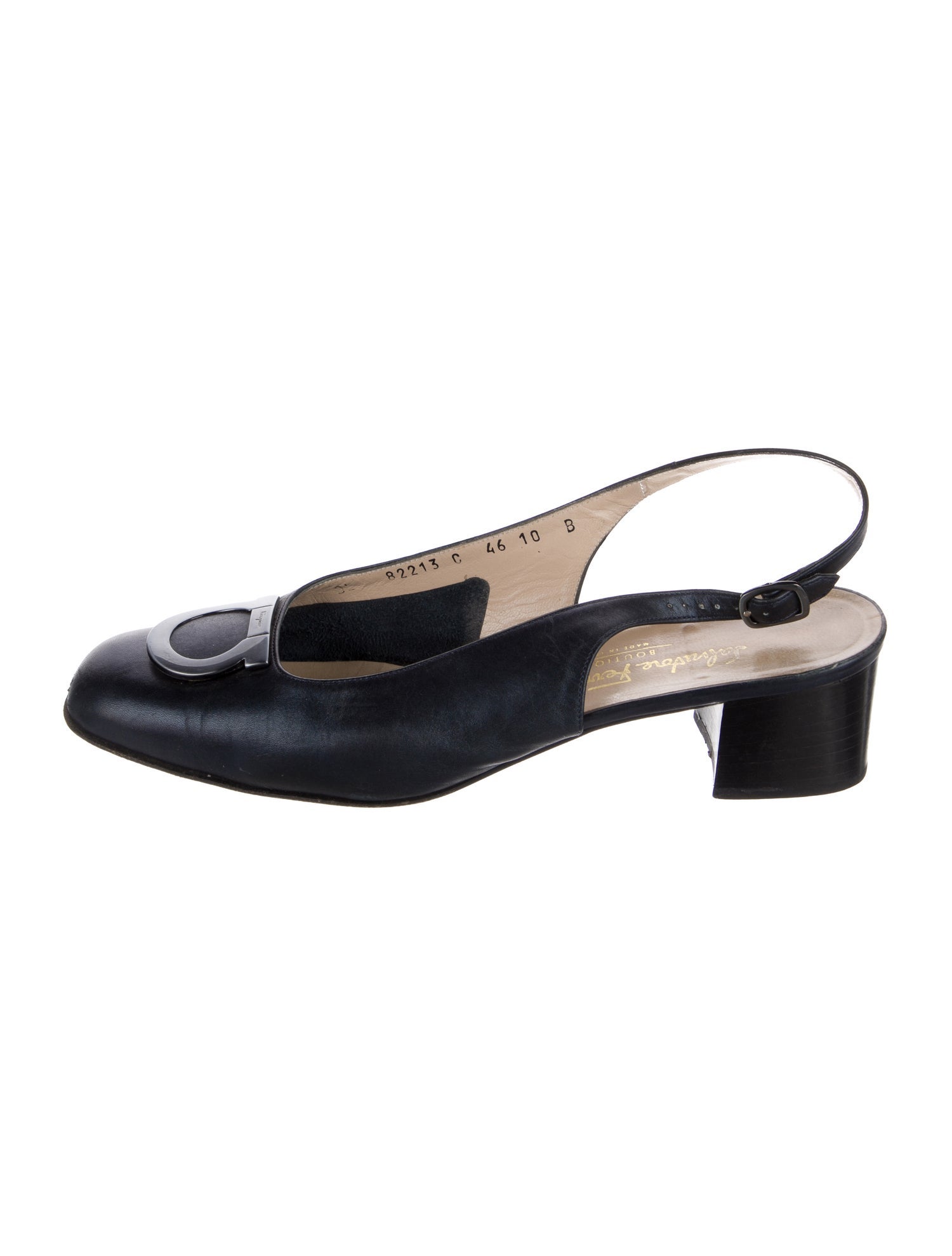 Salvatore Ferragamo Gancini Logo Leather Slingback Flats