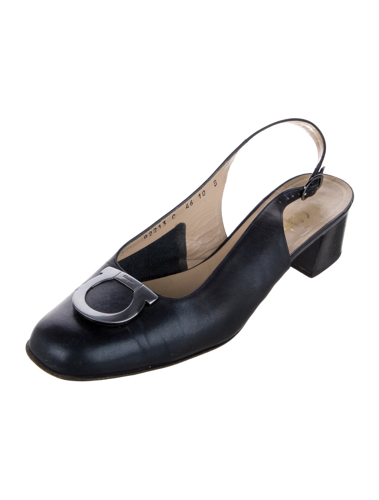 Salvatore Ferragamo Gancini Logo Leather Slingback Flats