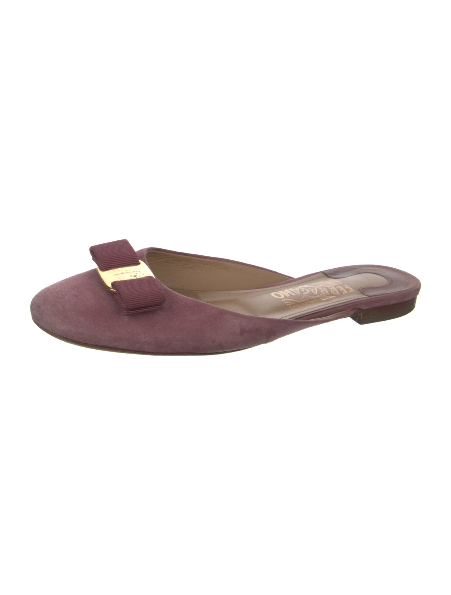 Salvatore Ferragamo Suede Bow Accents Mules