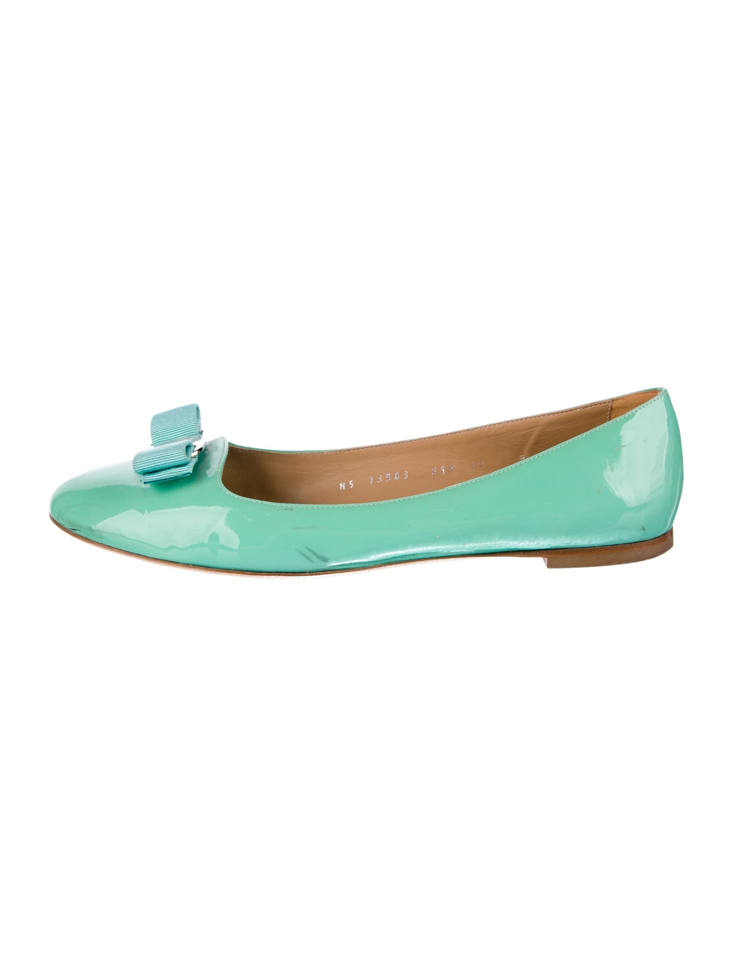 Salvatore Ferragamo Patent Leather Bow Accents Ballet Flats