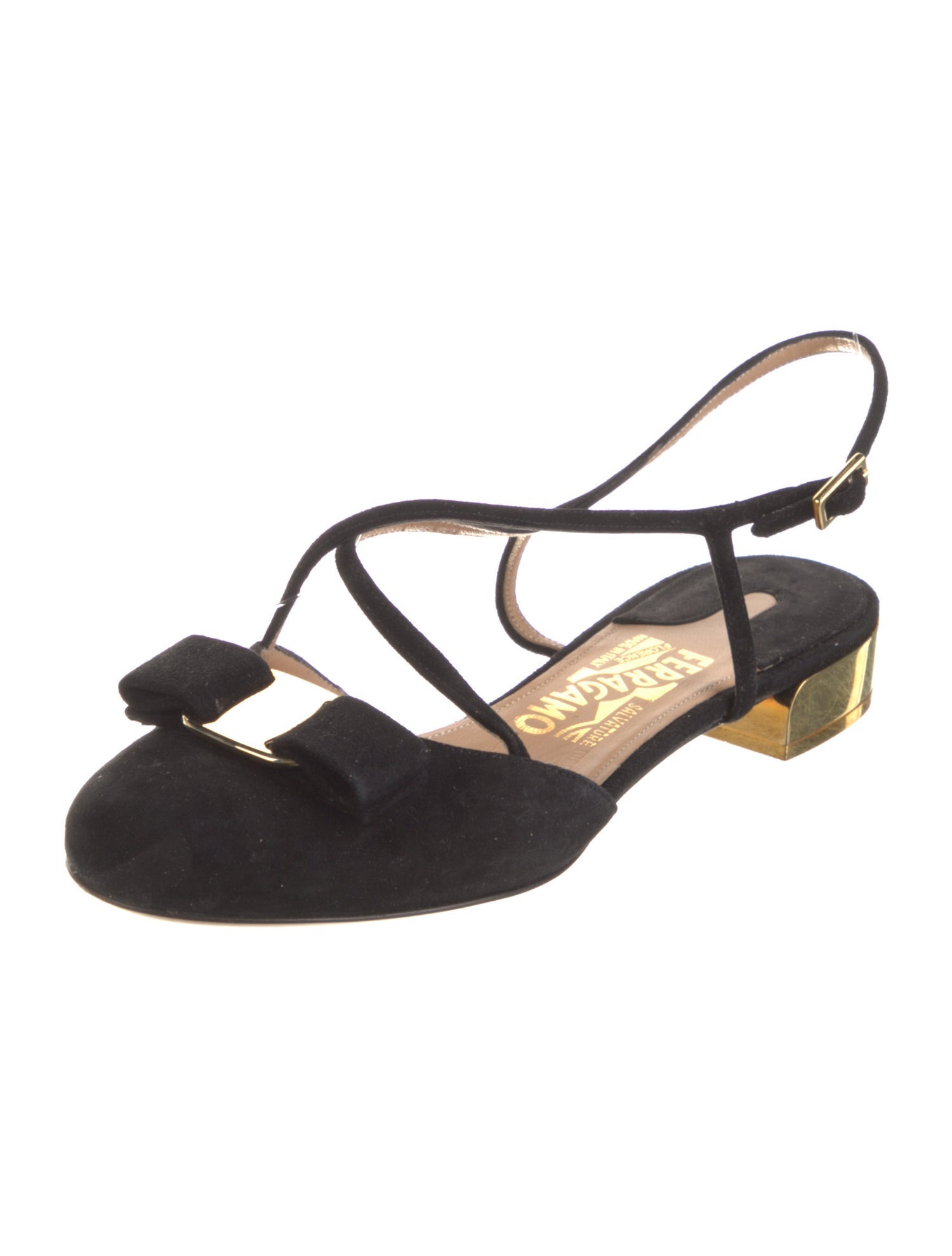 Salvatore Ferragamo Vara Bow Accent Suede Slingback Flats