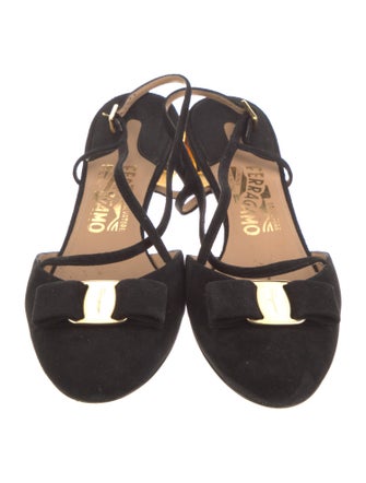 Salvatore Ferragamo Vara Bow Accent Suede Slingback Flats