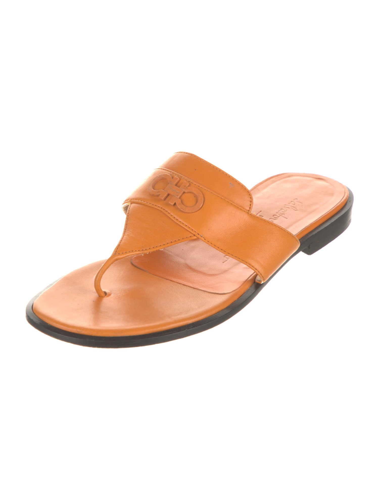 Salvatore Ferragamo Gancini Logo Leather Slides
