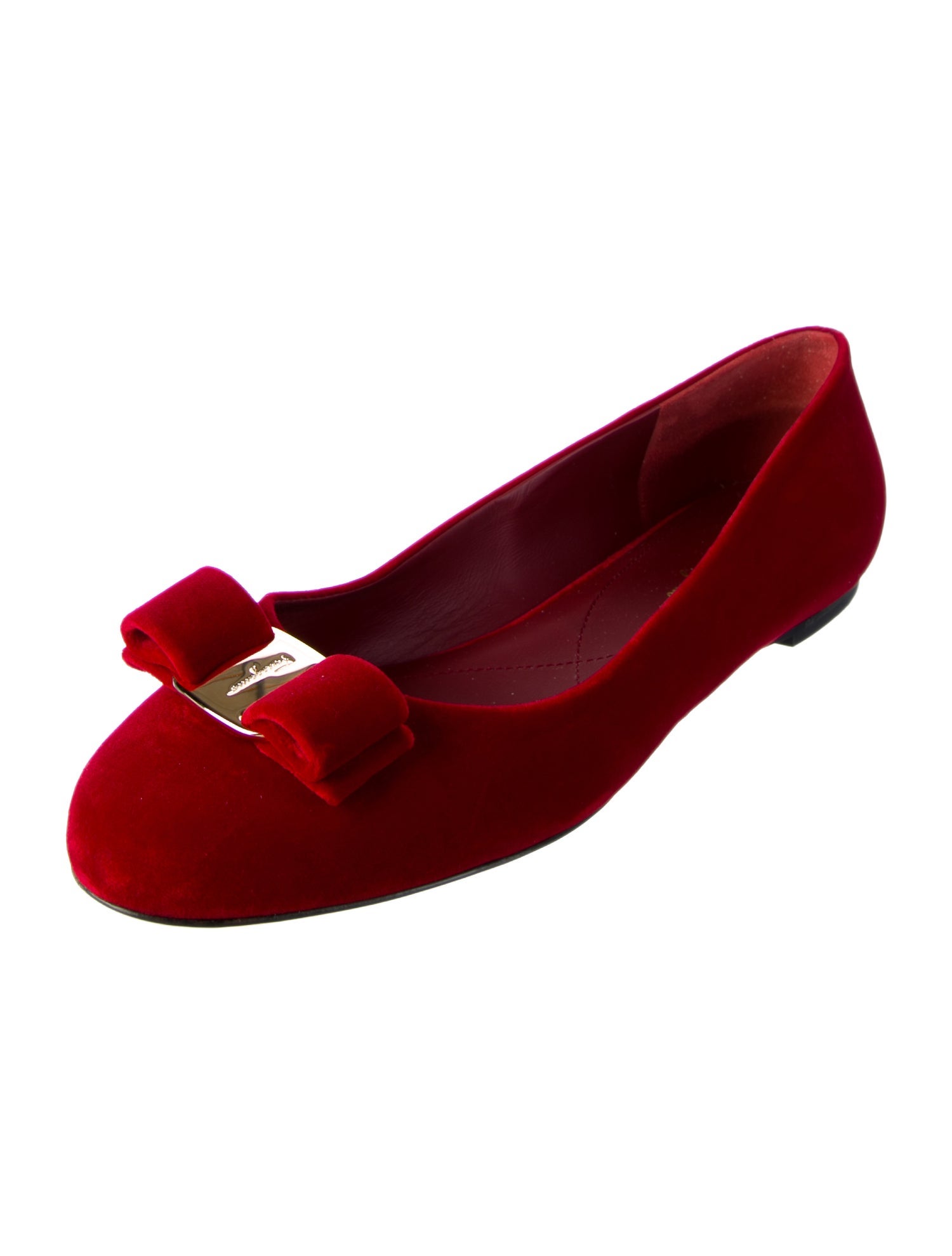 Salvatore Ferragamo Vara Bow Accent Velvet Ballet Flats