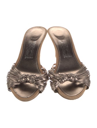 Salvatore Ferragamo Leather Bow Accents Slides