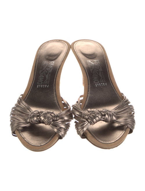 Salvatore Ferragamo Leather Bow Accents Slides