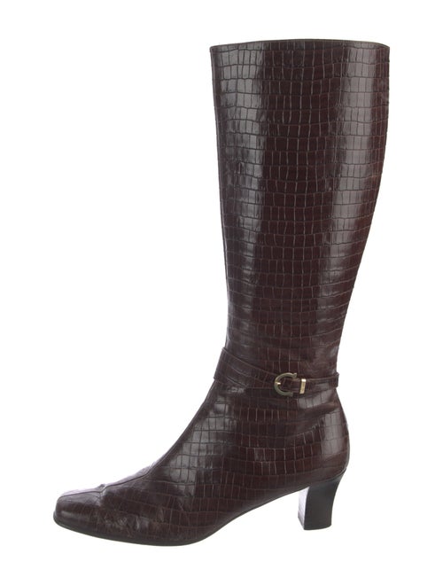 Salvatore Ferragamo Embossed Leather Riding Boots