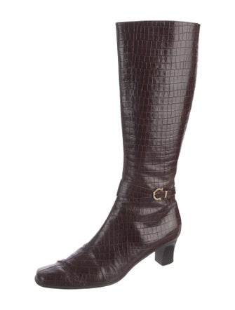 Salvatore Ferragamo Embossed Leather Riding Boots