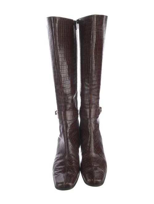 Salvatore Ferragamo Embossed Leather Riding Boots