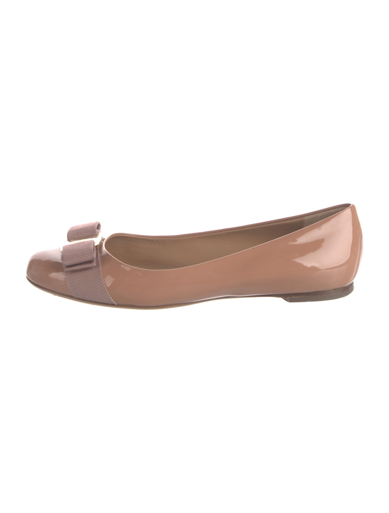 Salvatore Ferragamo Patent Leather Bow Accents Ballet Flats