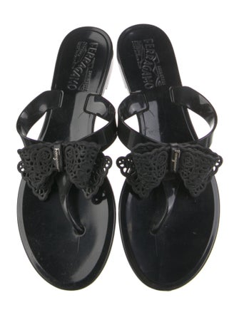 Salvatore Ferragamo Rubber Bow Accents Slides