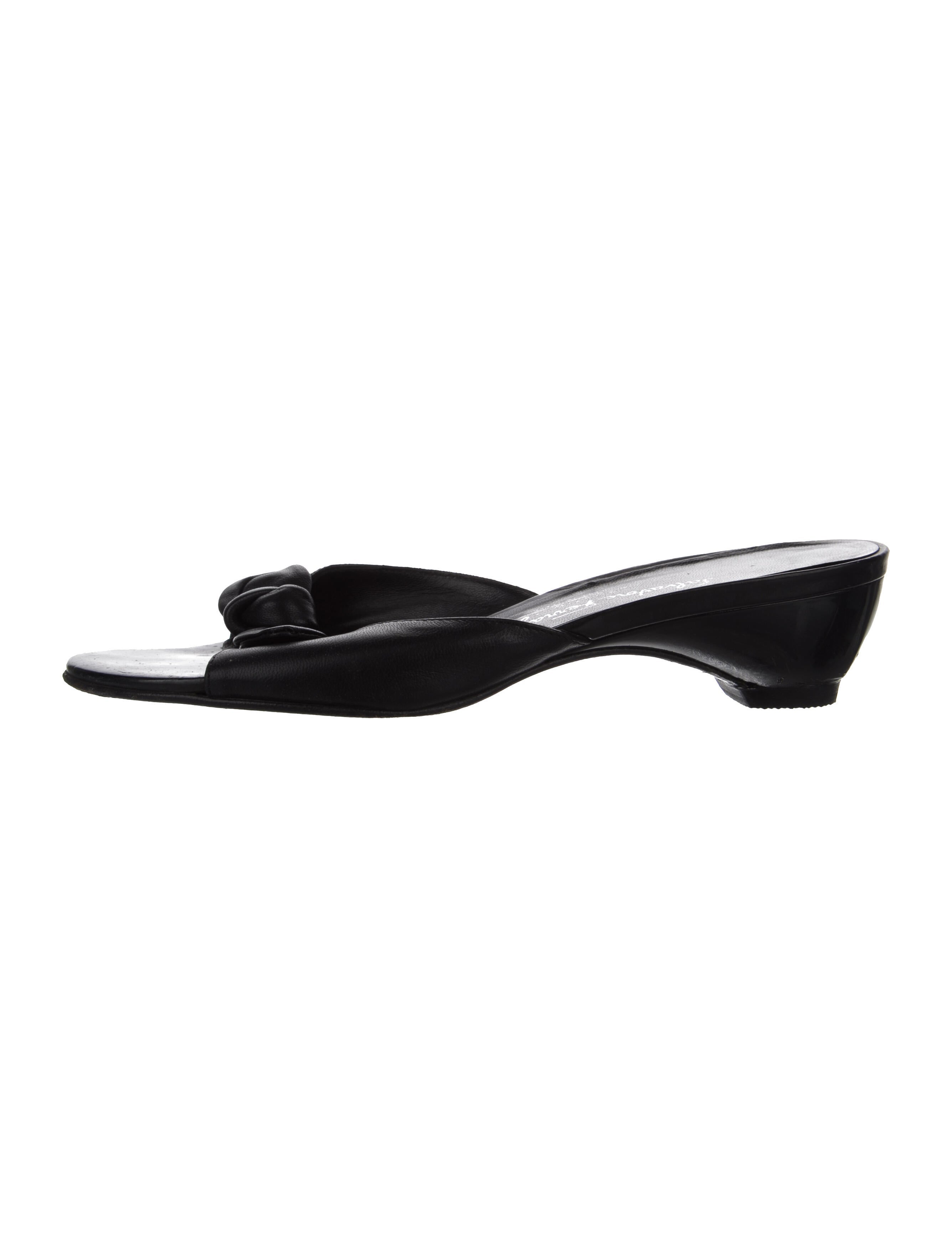 Salvatore Ferragamo Leather Bow Accents Slides