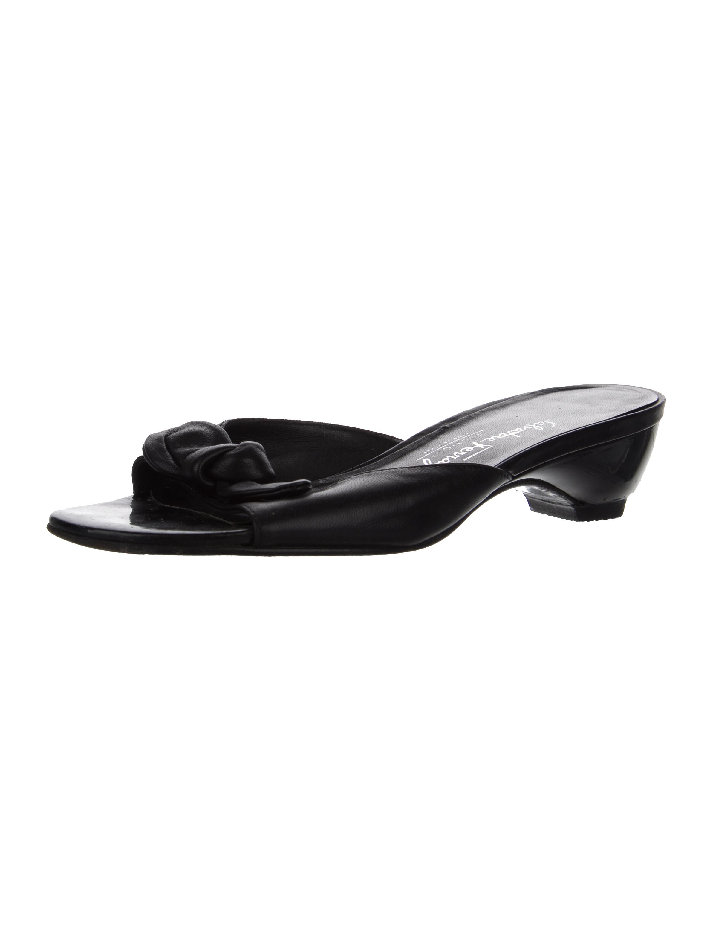 Salvatore Ferragamo Leather Bow Accents Slides