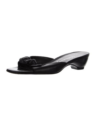 Salvatore Ferragamo Leather Bow Accents Slides