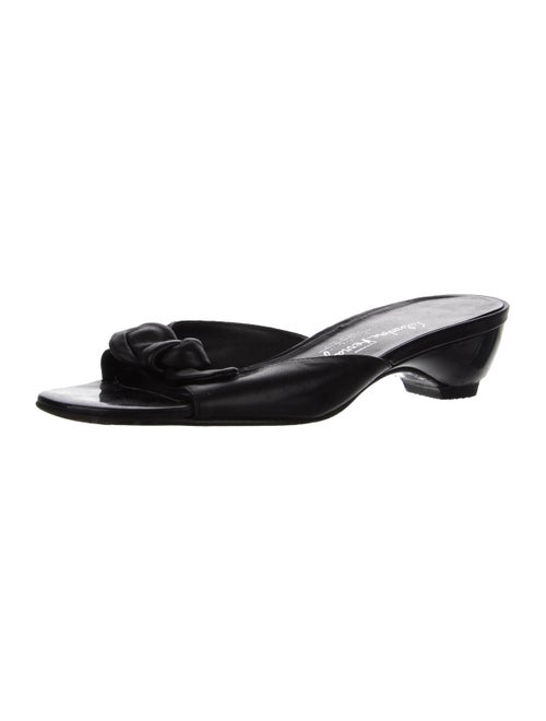 Salvatore Ferragamo Leather Bow Accents Slides