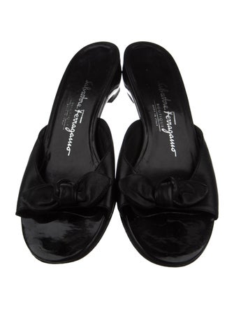 Salvatore Ferragamo Leather Bow Accents Slides