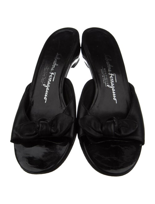 Salvatore Ferragamo Leather Bow Accents Slides